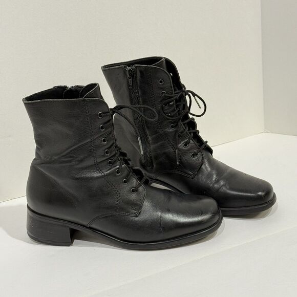 La Canadienne Leather Booties Black Womens Size 8 Lace Up & Zip Up - Picture 4 of 12